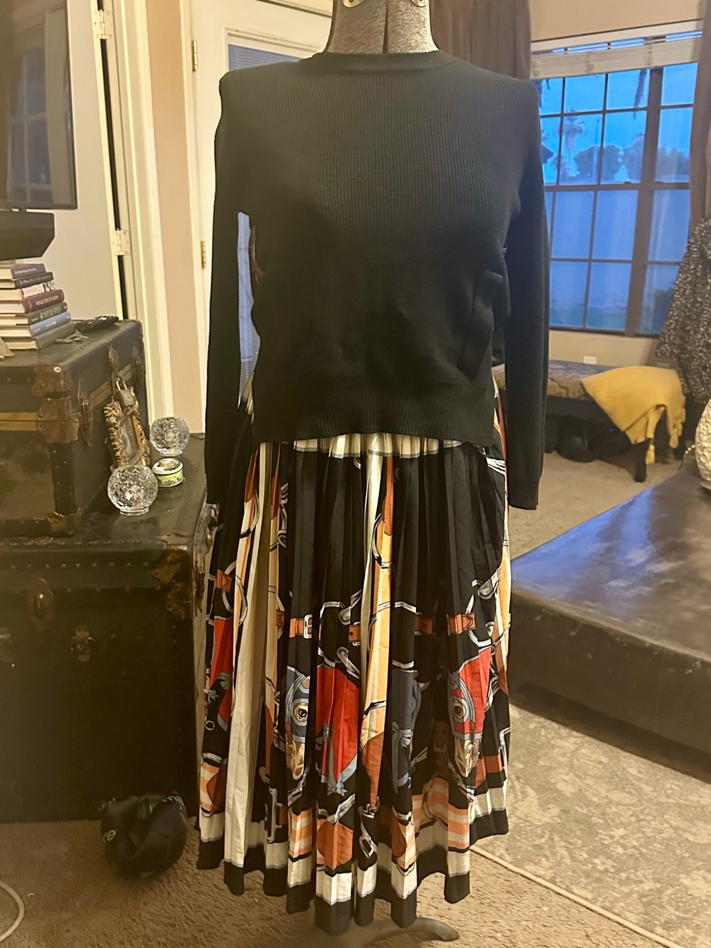Hermes style scarf  Pleated Dress